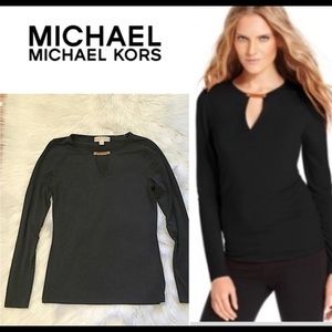 Michael kors black with gold neck bar blouse (s)
